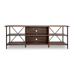 HomeRoots 65" Walnut Black Industrial Open Shelving TV Stand - Stylish Storage, Cable Management & Versatile Design 568896