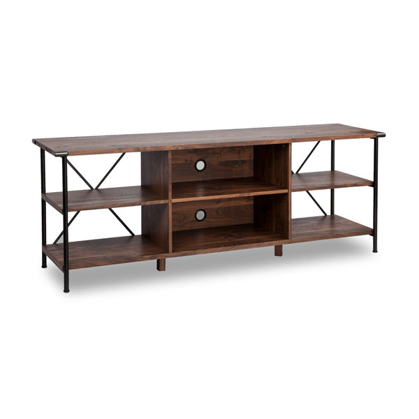 HomeRoots 65" Walnut Black Industrial Open Shelving TV Stand - Stylish Storage, Cable Management & Versatile Design 568896