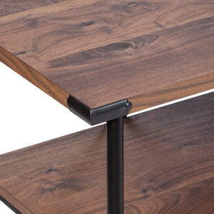 HomeRoots 65" Walnut Black Industrial Open Shelving TV Stand - Stylish Storage, Cable Management & Versatile Design 568896