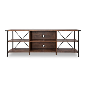 HomeRoots 65" Walnut Black Industrial Open Shelving TV Stand - Stylish Storage, Cable Management & Versatile Design 568896