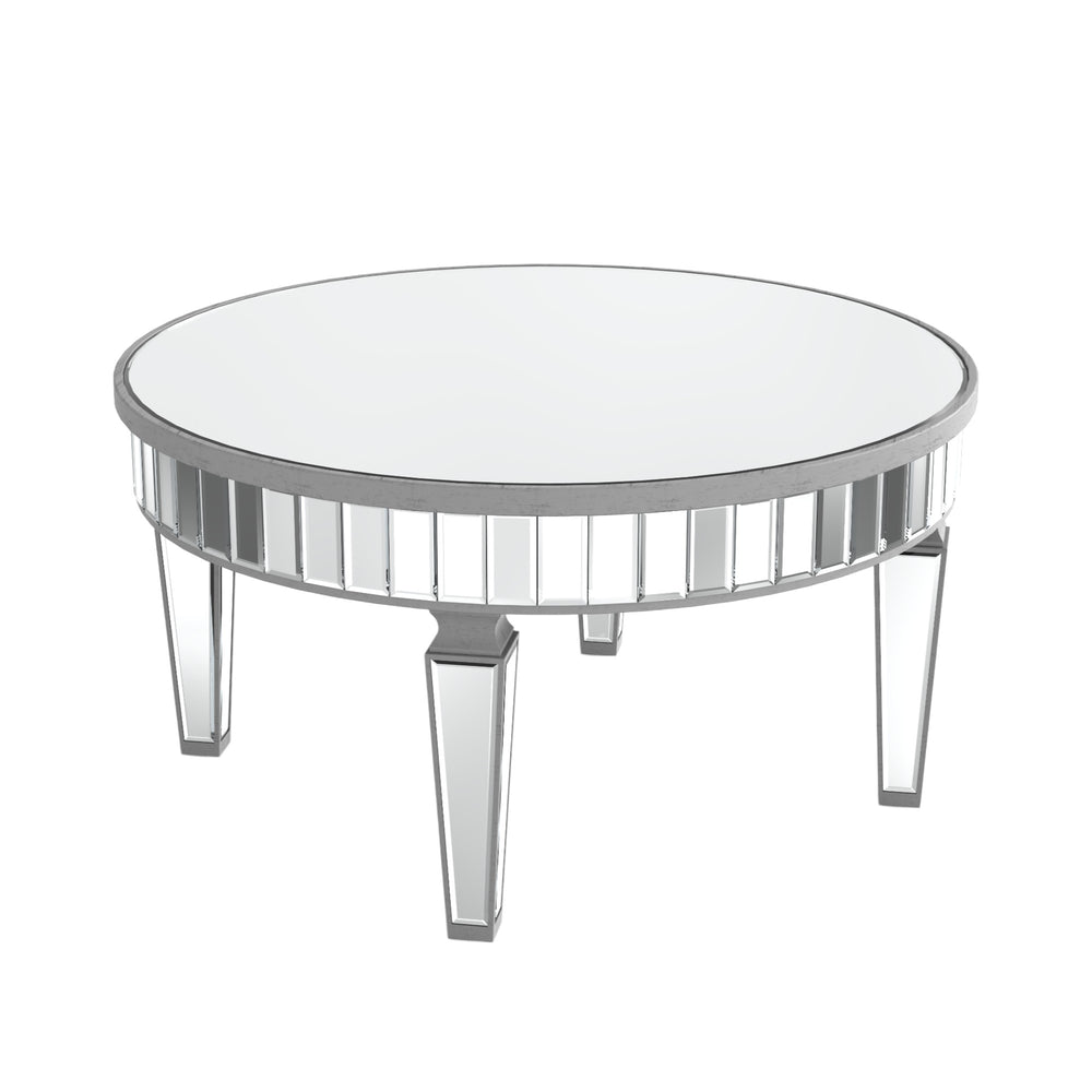 Homeroots 32" Silver Mirrored Glass Round Coffee Table   568899