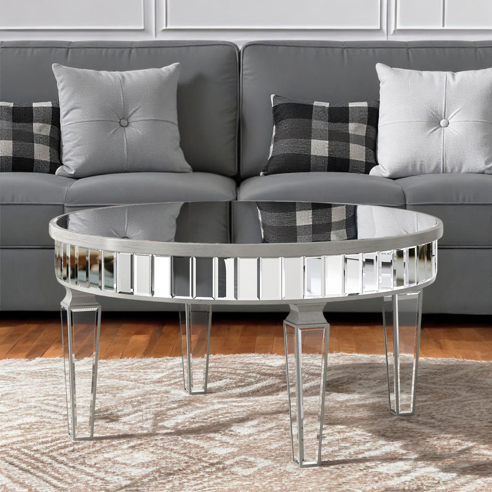 Homeroots 32" Silver Mirrored Glass Round Coffee Table   568899