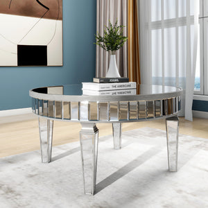 Homeroots 32" Silver Mirrored Glass Round Coffee Table   568899
