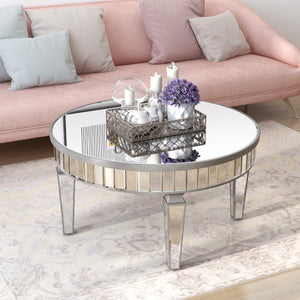 Homeroots 32" Silver Mirrored Glass Round Coffee Table   568899