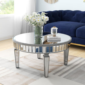 Homeroots 32" Silver Mirrored Glass Round Coffee Table   568899