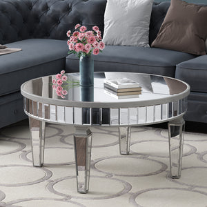 Homeroots 32" Silver Mirrored Glass Round Coffee Table   568899