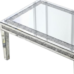 HomeRoots 36" Glamorous Clear and Silver Mirrored Coffee Table with Faux Crystal Accents for Modern Spaces 568900