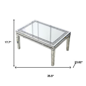 HomeRoots 36" Glamorous Clear and Silver Mirrored Coffee Table with Faux Crystal Accents for Modern Spaces 568900