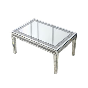 HomeRoots 36" Glamorous Clear and Silver Mirrored Coffee Table with Faux Crystal Accents for Modern Spaces 568900