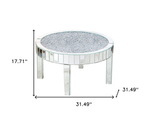 Homeroots 31" Silver Mirrored Glass And Faux Crystal Round Coffee Table   568901