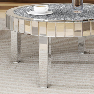 Homeroots 31" Silver Mirrored Glass And Faux Crystal Round Coffee Table   568901