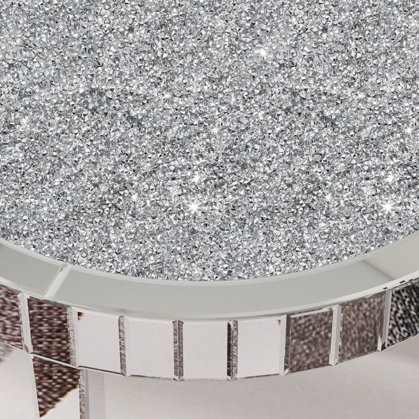 Homeroots 31" Silver Mirrored Glass And Faux Crystal Round Coffee Table   568901