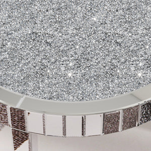 Homeroots 31" Silver Mirrored Glass And Faux Crystal Round Coffee Table   568901