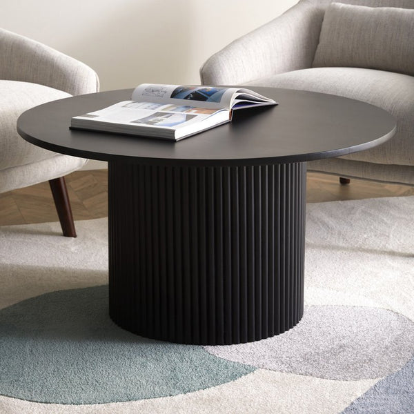 Homeroots 36" Black Solid Wood Round Pedestal Coffee Table - Stylish Design To Elevate Your Living Space Decor   568902