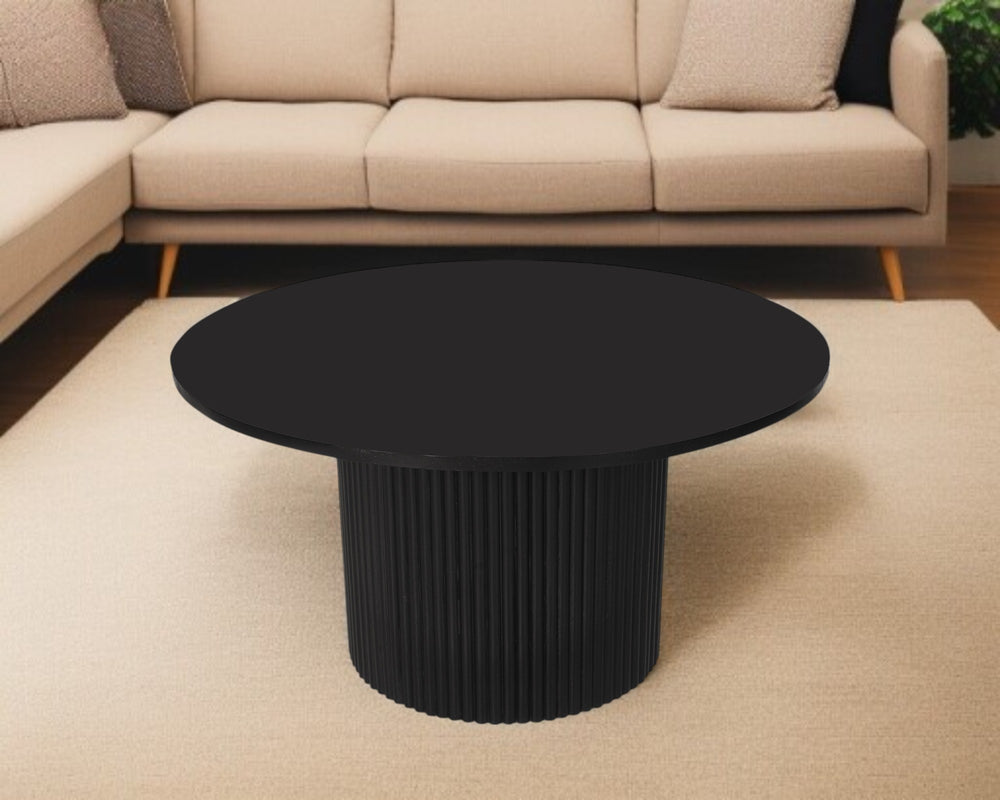 Homeroots 36" Black Solid Wood Round Pedestal Coffee Table - Stylish Design To Elevate Your Living Space Decor   568902