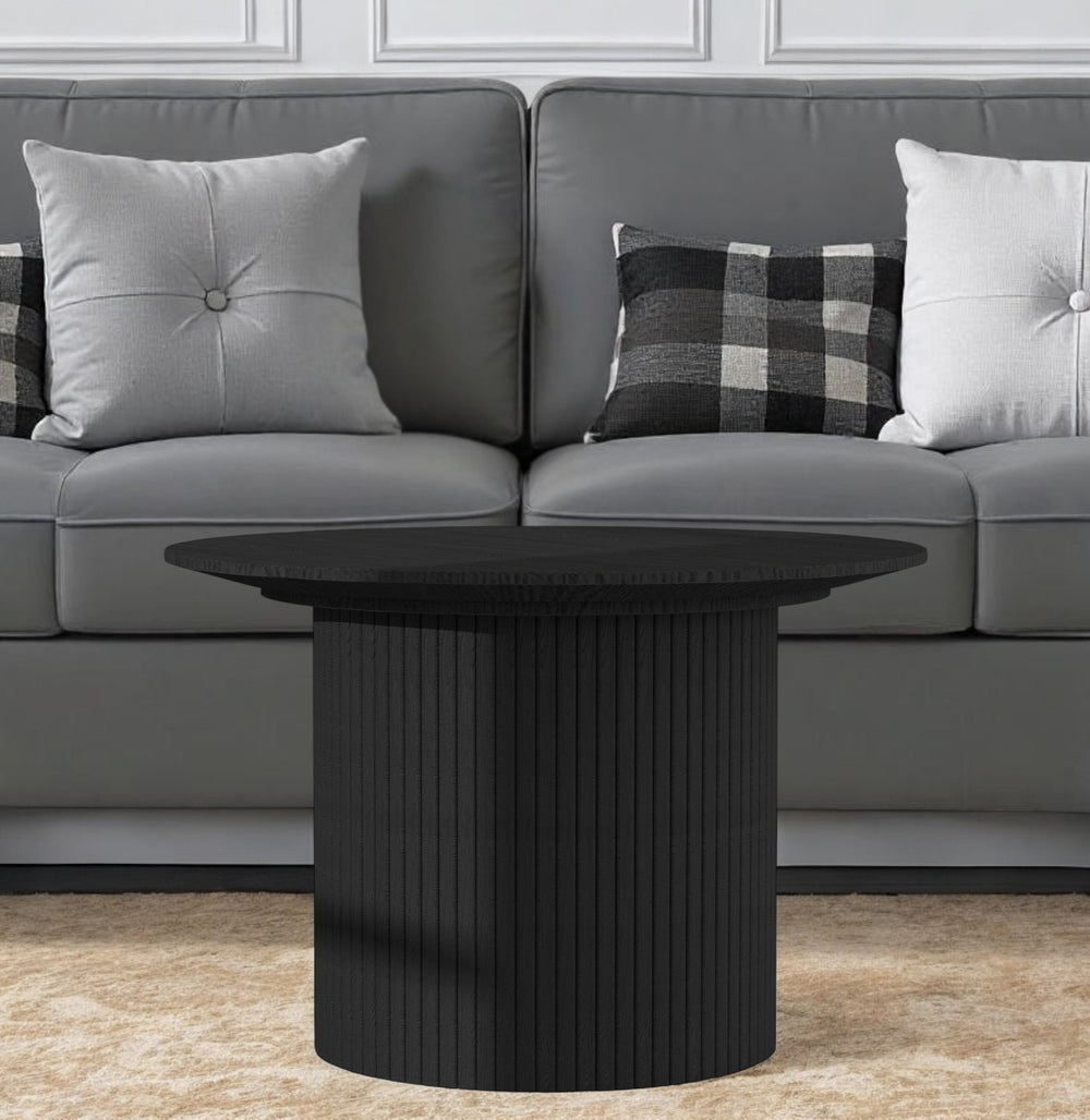 Homeroots 35" Black Wood Round Pedestal Coffee Table   568903