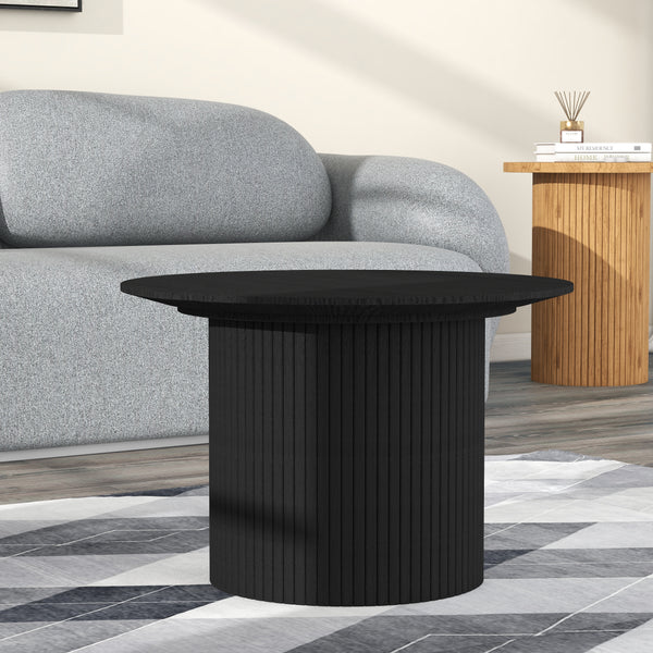 Homeroots 35" Black Wood Round Pedestal Coffee Table   568903