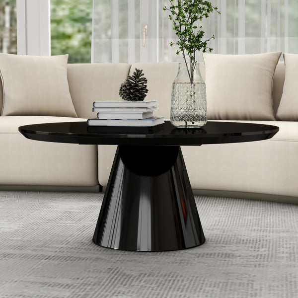 Homeroots 35" Black Wood Round Pedestal Coffee Table   568905