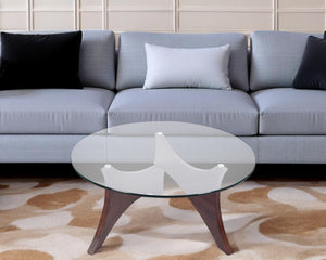 Homeroots 35" Clear And Brown Glass And Wood Round Coffee Table   568906