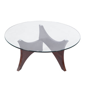 Homeroots 35" Clear And Brown Glass And Wood Round Coffee Table   568906