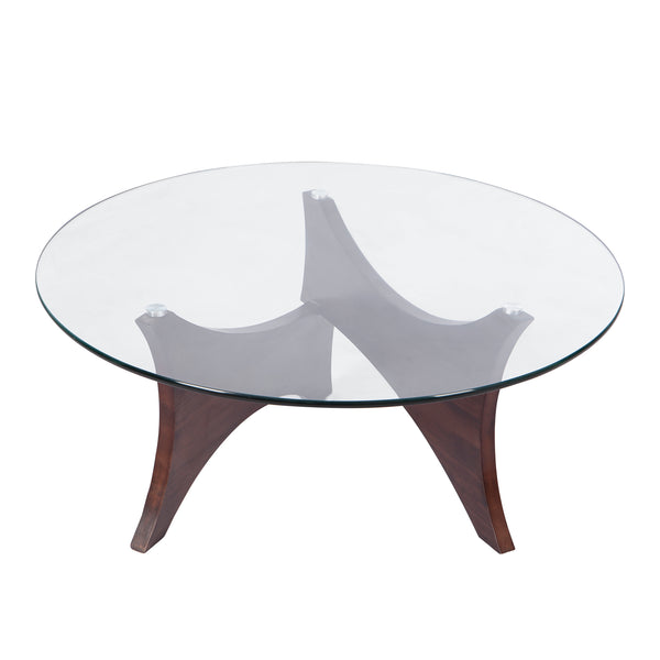 Homeroots 35" Clear And Brown Glass And Wood Round Coffee Table   568906