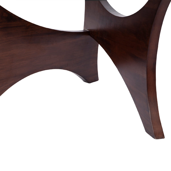 Homeroots 35" Clear And Brown Glass And Wood Round Coffee Table   568906