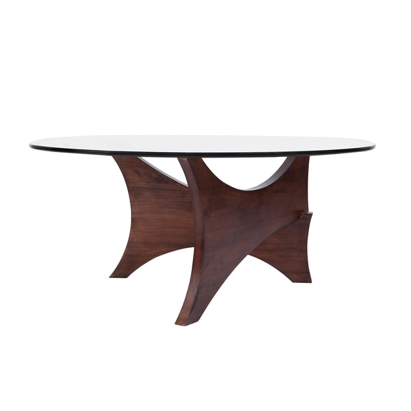 Homeroots 35" Clear And Brown Glass And Wood Round Coffee Table   568906