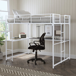 English Elm Contemporary Full Loft Bed With Dual Ladders & Durable Metal Frame - Space-Saving Design In White B2741S00305