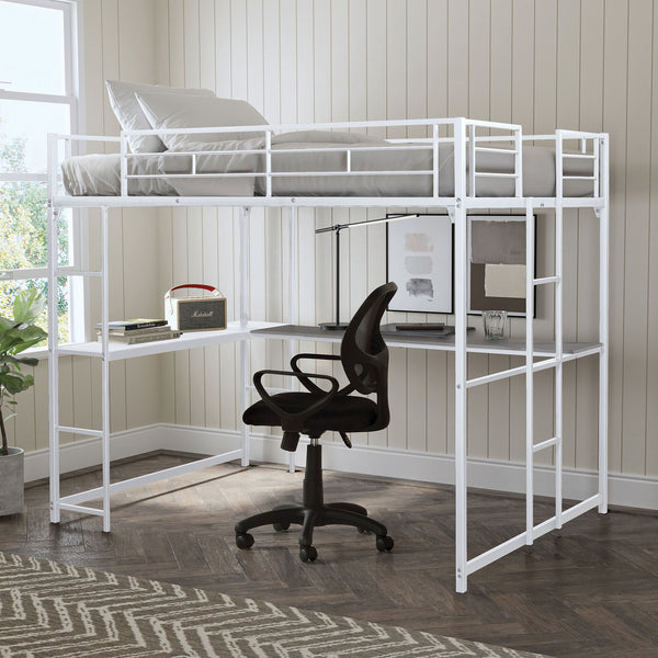 English Elm Contemporary Full Loft Bed With Dual Ladders & Durable Metal Frame - Space-Saving Design In White B2741S00305