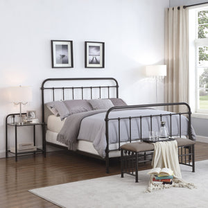 English Elm Olaleye Dark Bronze Queen Metal Spindle Panel Bed with Vintage Charm, Slatted Airflow & Six-Leg Stability B062P331061