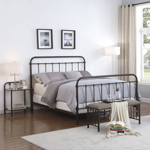 English Elm Olaleye Dark Bronze Queen Metal Spindle Panel Bed with Vintage Charm, Slatted Airflow & Six-Leg Stability B062P331061