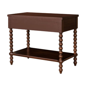English Elm Large Cottage Nightstand with Spindle Legs Open Shelf and Drawer for King Beds Morocco Brown B035P408398