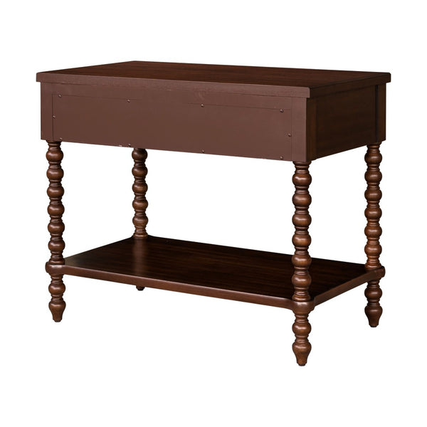 English Elm Large Cottage Nightstand with Spindle Legs Open Shelf and Drawer for King Beds Morocco Brown B035P408398