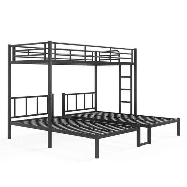 English Elm Twin Triple Bunk Bed Metal L-shaped Frame Sleeps Three Kids White Finish Black W1580S00615