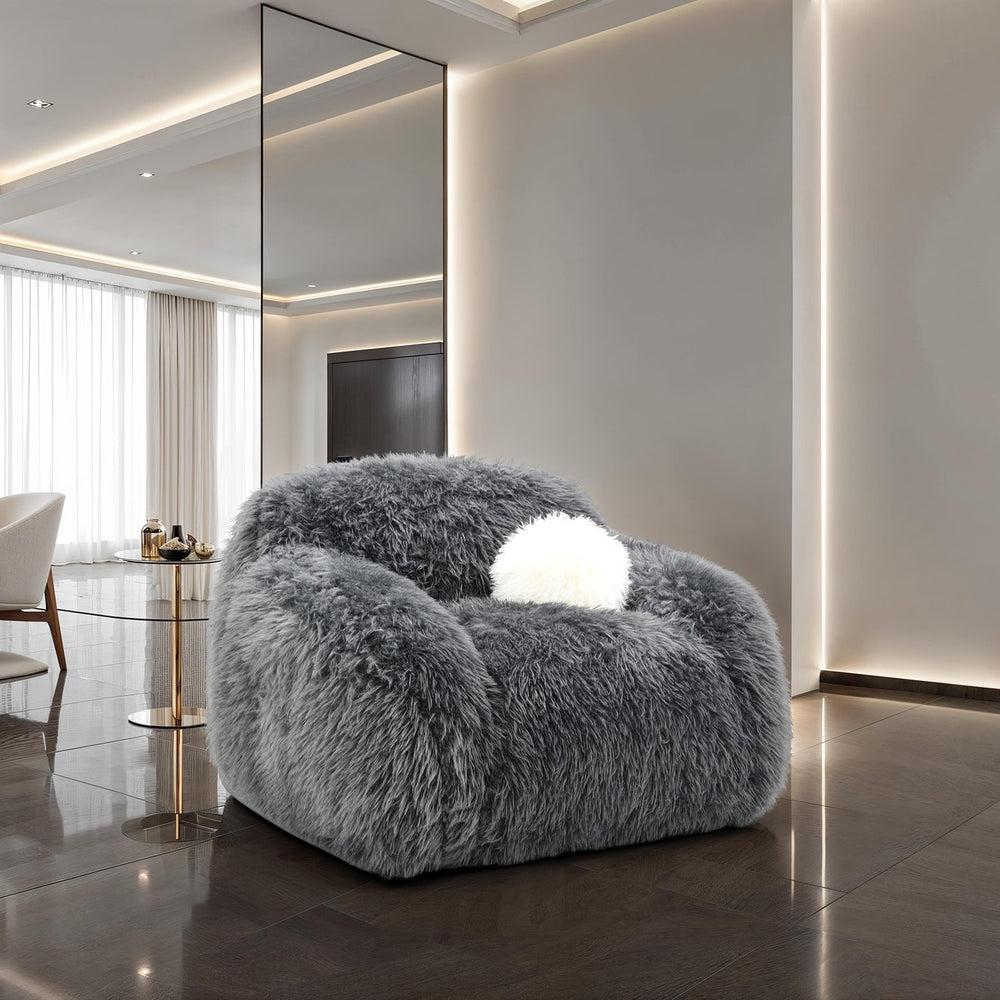 English Elm Dark Dark Gray Faux‑Fur Swivel Chair 43.3"W Contemporary Plush Accent Seat with Cozy Rounded Design B2741P396704