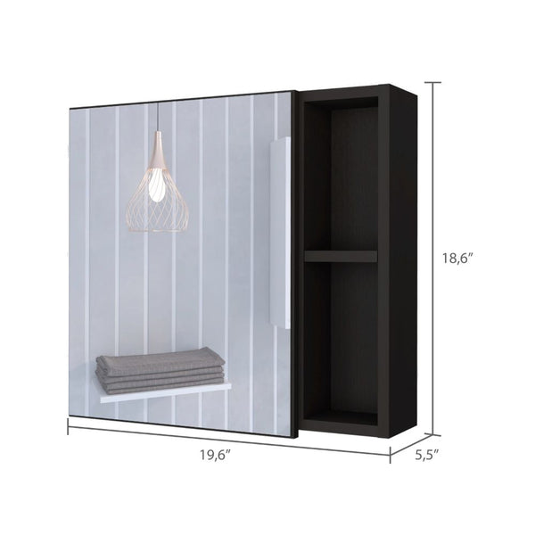 English Elm Medicine Mirrored Wall Cabinet with Raised Top, Modular External Shelves & Three Interior Shelves for Organized Storage and Stylish Bathroom Functionality Black 23.62 L x 19.68 W x 5.91 H B097133142