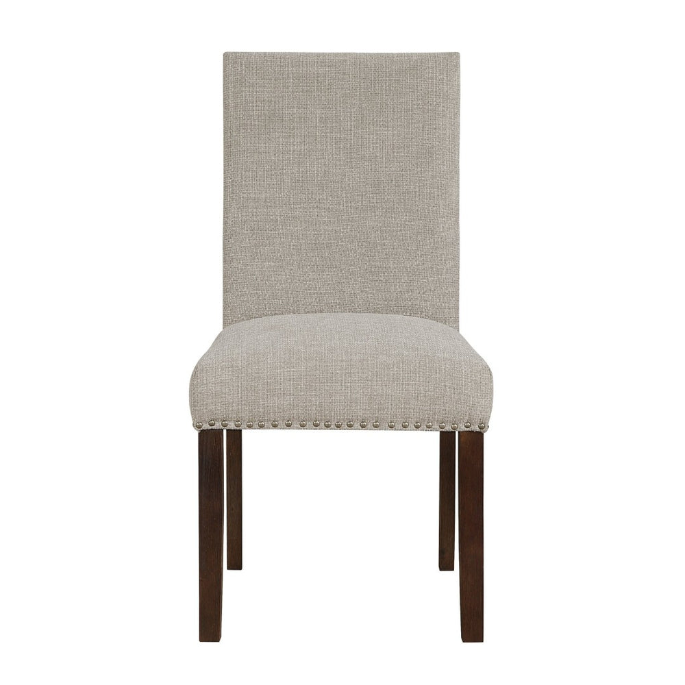 English Elm Gray Upholstered Parsons Dining Chairs Set of 2 Nailhead Trim Solid Wood Legs Taupe B011P437962
