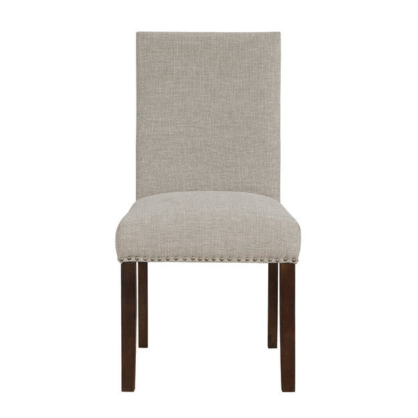 English Elm Classic 7 Piece Acacia Dining Set with Nailhead Parsons Chairs for Formal Rooms Dark Brown,Taupe B011S02241