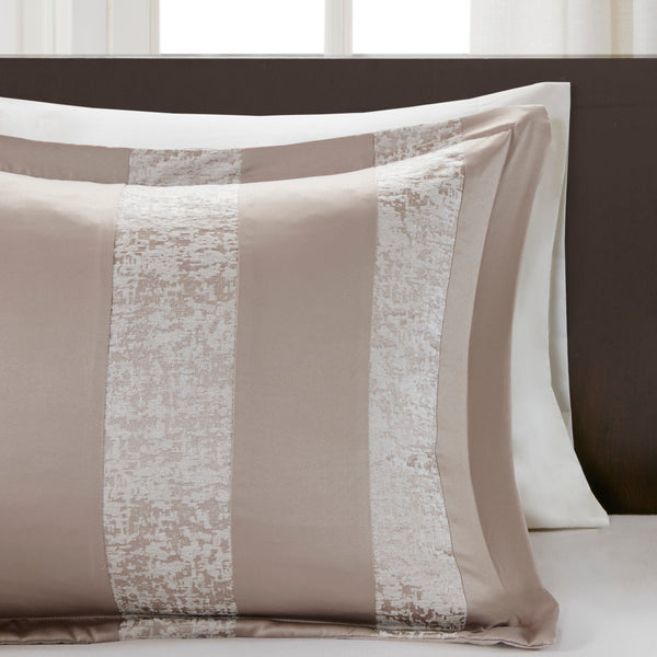 English Elm 7 Piece Chenille Jacquard Comforter Set In Taupe - Elegant Cal King Bedding With Decorative Pillows B03597091