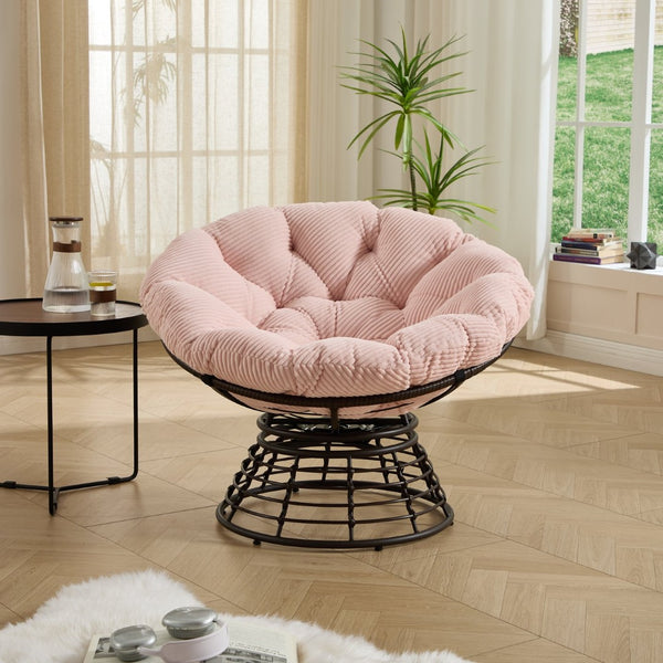 English Elm Comfortable Swivel Papasan Chair Pe Rattan Bowl Seat with Plush Corduroy Cushion W640P443558