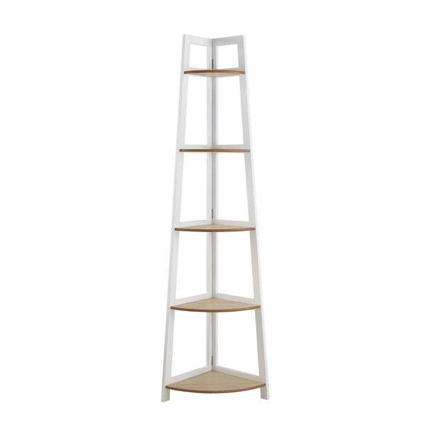 HomeRoots 67" White Wood Corner Bookcase - Elegant Five-Tier Display for Organized Storage and Stylish Decor 569061
