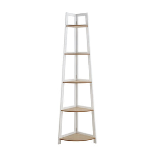 HomeRoots 67" White Wood Corner Bookcase - Elegant Five-Tier Display for Organized Storage and Stylish Decor 569061