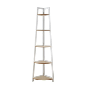 HomeRoots 67" White Wood Corner Bookcase - Elegant Five-Tier Display for Organized Storage and Stylish Decor 569061
