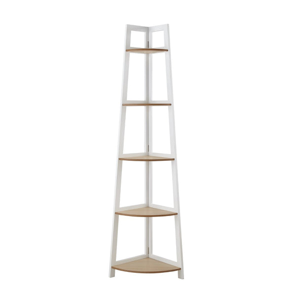 HomeRoots 67" White Wood Corner Bookcase - Elegant Five-Tier Display for Organized Storage and Stylish Decor 569061