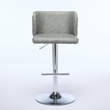 Gray Swivel Barstools with Adjustable Seat Height, Chrome Base, Modern PU Upholstery, Tufted Back, Set of 2