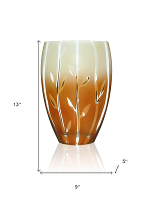 Homeroots 13" Brown Leaf Oval Lead-free Crystal Table Vase - Elegant Hand-painted Design For Chic Decor  Lead Free Crystal 569076