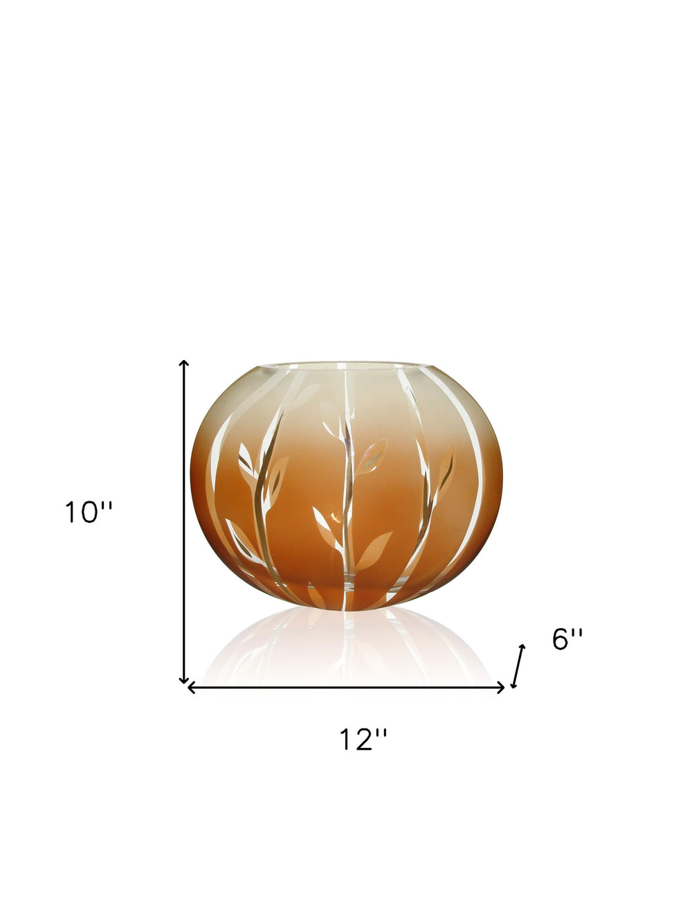 Homeroots 10" Brown Leaf Oval Lead-free Crystal Vase - Modern Elegance For Floral Arrangements & Decor  Lead Free Crystal 569077