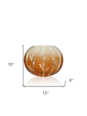 Homeroots 10" Brown Leaf Oval Lead-free Crystal Vase - Modern Elegance For Floral Arrangements & Decor  Lead Free Crystal 569077