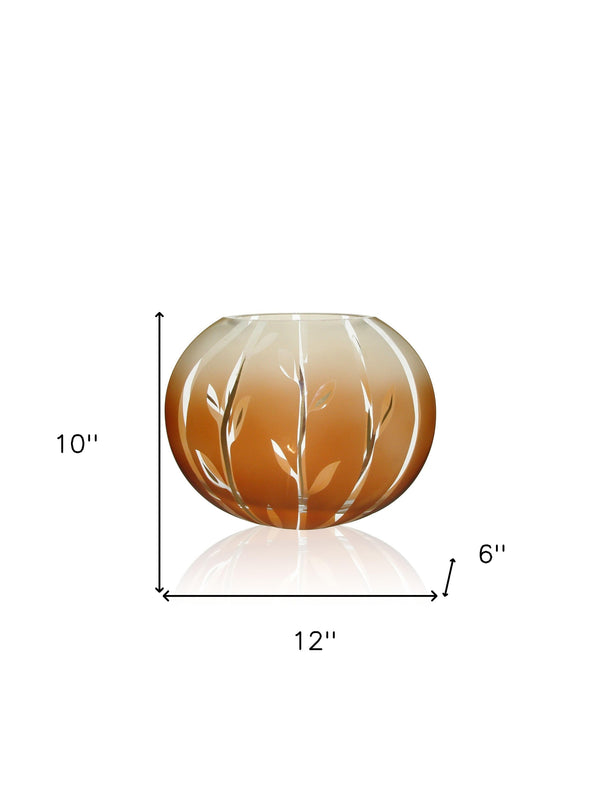 Homeroots 10" Brown Leaf Oval Lead-free Crystal Vase - Modern Elegance For Floral Arrangements & Decor  Lead Free Crystal 569077