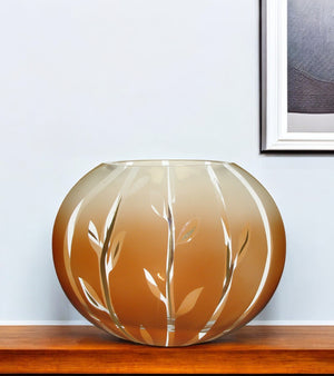 Homeroots 10" Brown Leaf Oval Lead-free Crystal Vase - Modern Elegance For Floral Arrangements & Decor  Lead Free Crystal 569077